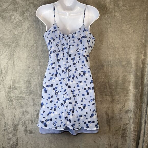 Vtg Y2K 575 Blue Floral Slip Dress Mesh Overlay Made in USA Sz 7 Fairy Coquette - Picture 5 of 10